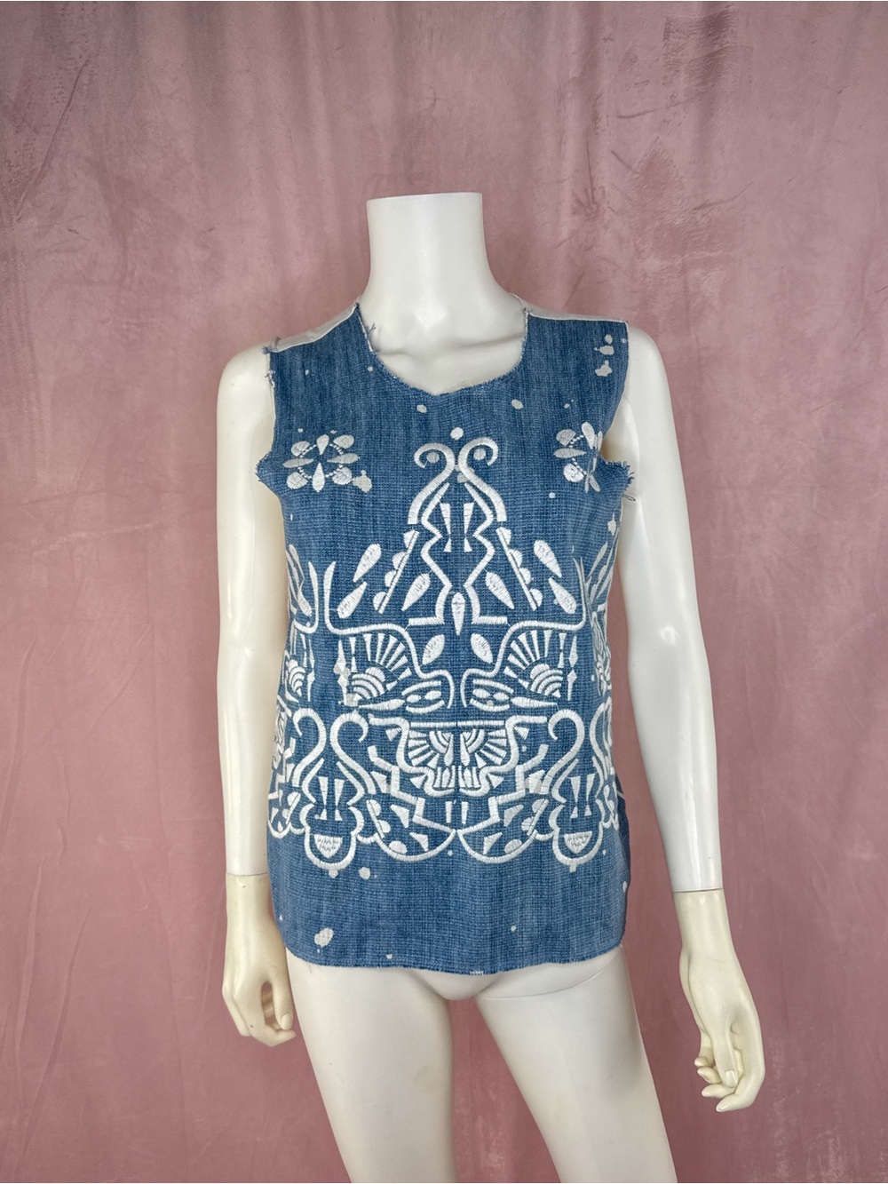 Sea New York Womens 100% Cotton Denim Embroidered Floral Top Size 0